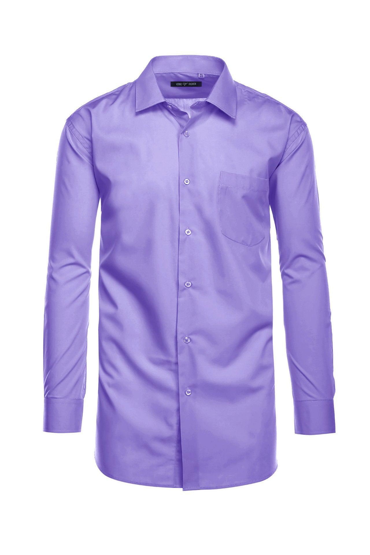 Cotton Blend Dress Shirt Regular Fit In Lavender Product Image