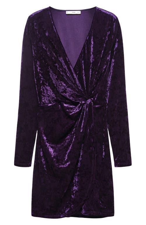 MANGO Knot Long Sleeve Crushed Velvet Dress Product Image