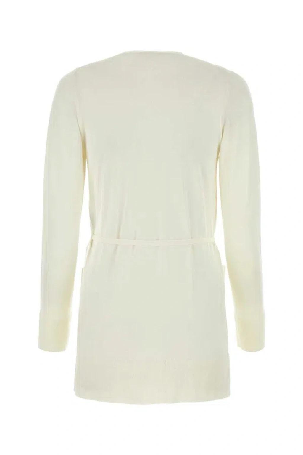 Ivory Wool Cardigan In White Product Image