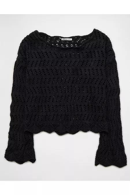 AE Boat Neck Bell Sleeve Crochet Sweater Womens product image