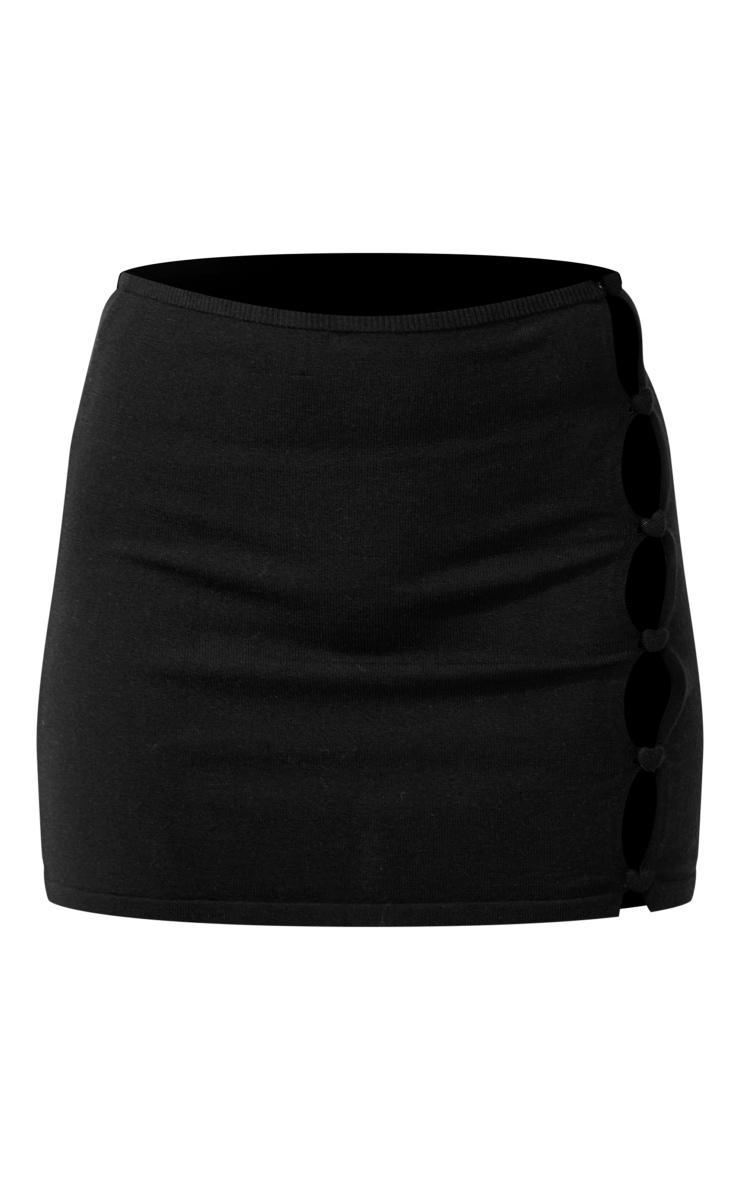 Black Soft Knit Heart Trim Tie Waist Mini Skirt Product Image