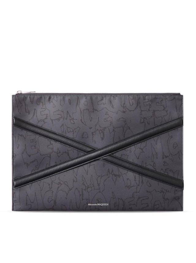 Logo Printed Zipped Clutch Bag In Black Product Image