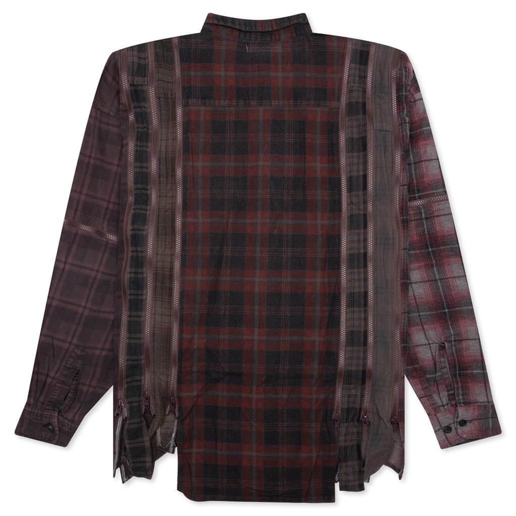 Flannel Shirt 7 Cuts Zipped Wide Shirt Over Dye - Brown Male Product Image