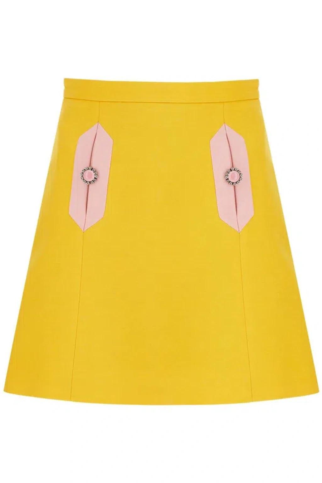 VALENTINO Wool And Silk Mini Skirt In Yellow Product Image