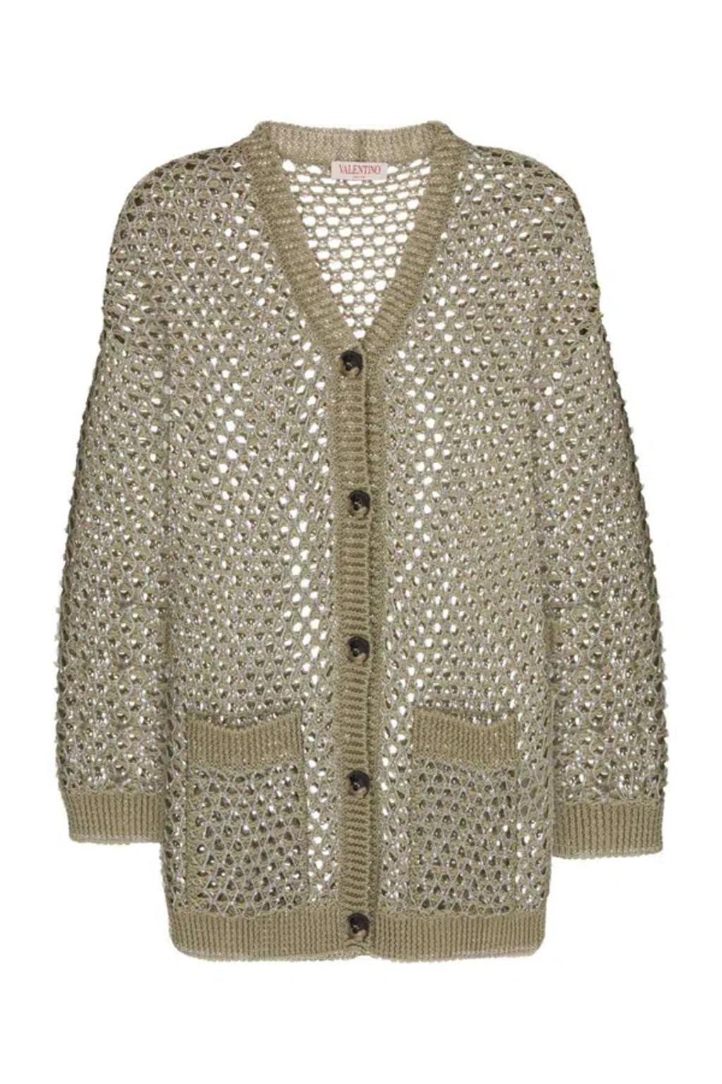 Sequin Embellished Knitted Cardigan In Grey Product Image