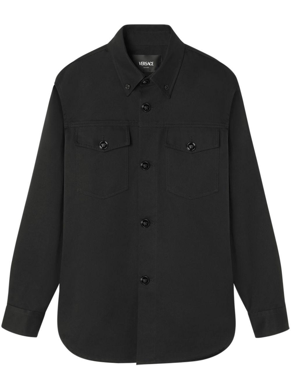 Medusa-button Cotton Shirt Jacket In Black Product Image