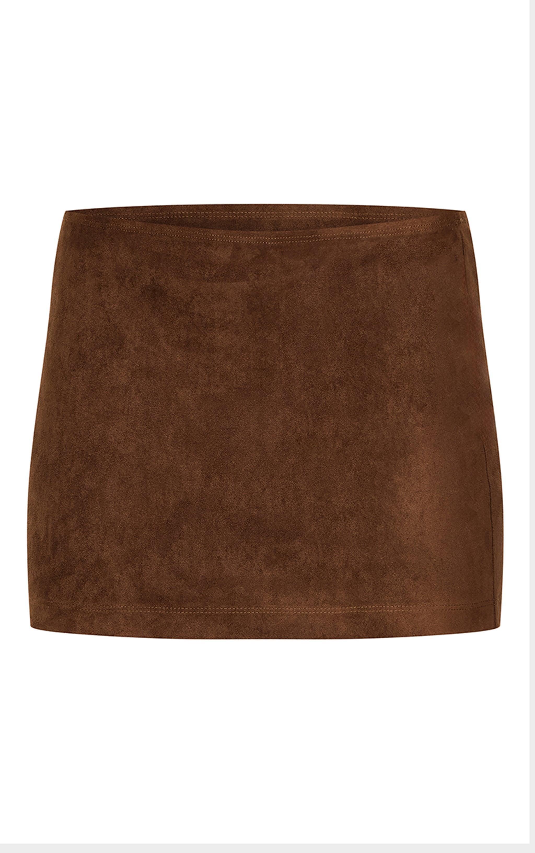 Chocolate Distressed Faux Suede Low Rise Micro Mini Skirt Product Image