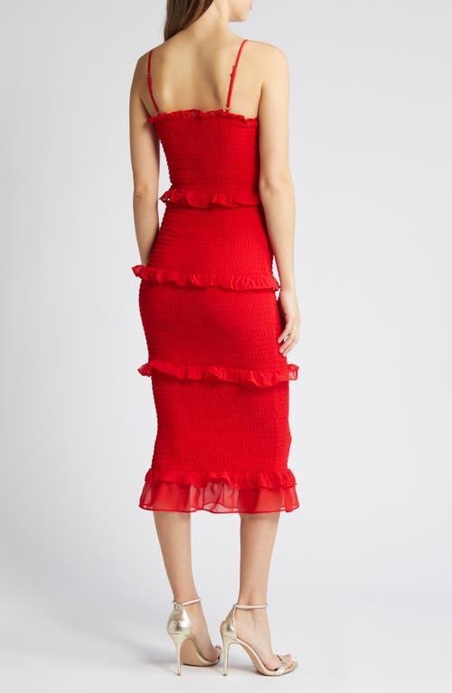 Bebe Georgette Smocked Midi Dress (Red) Women's Dress Product Image