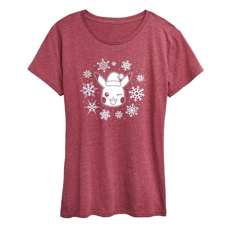 Womens Pokemon Pikachu Snowflakes Tee Grey Wine Product Image