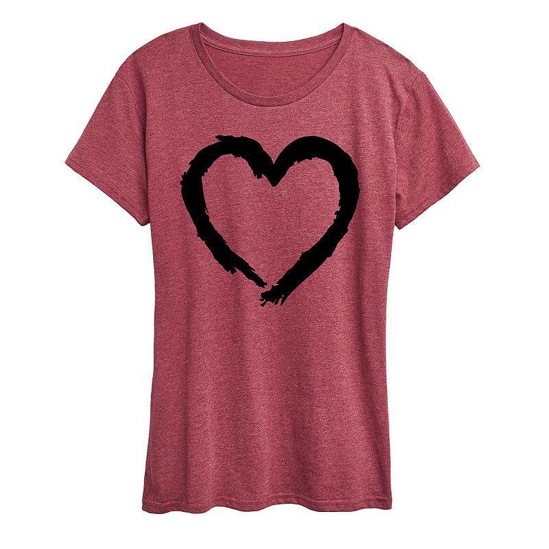 Womens Paintbrush Stroke Heart Graphic Tee Grey Dark Red Product Image