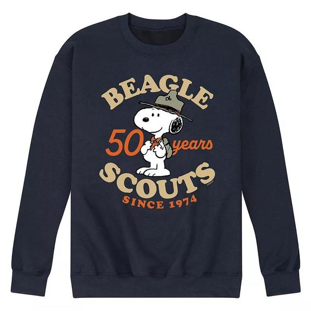 Mens Peanuts Beagle Scout 50 Year Badge Fleece Sweatshirt Blue Product Image