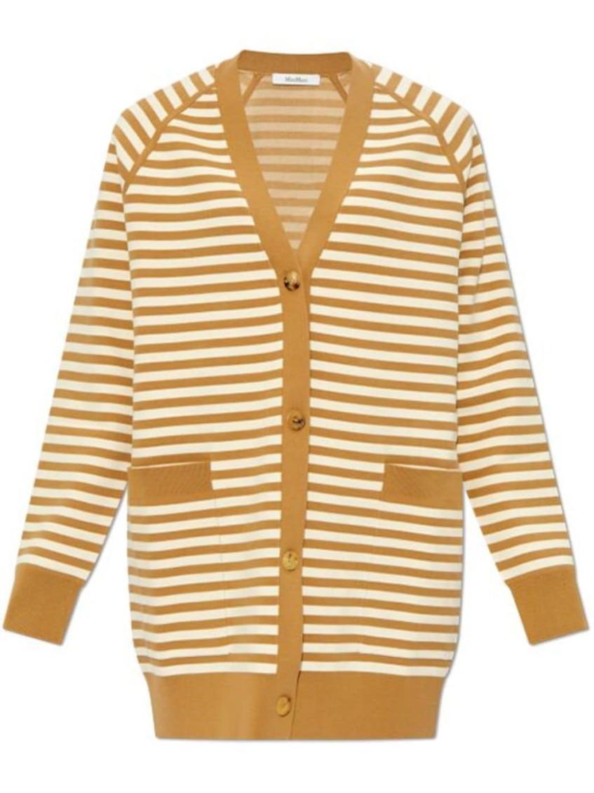 MAX MARA Women's Striped V-necked Cardigan In Beige Product Image