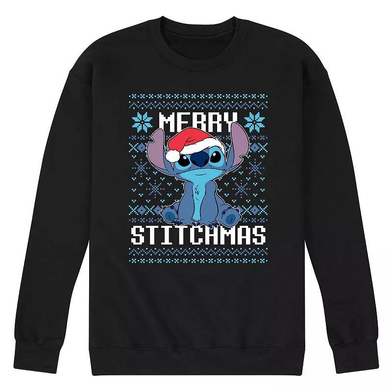 Disneys Lilo & Stitch Mens Merry Stitchmas Fleece Sweatshirt Blue Product Image