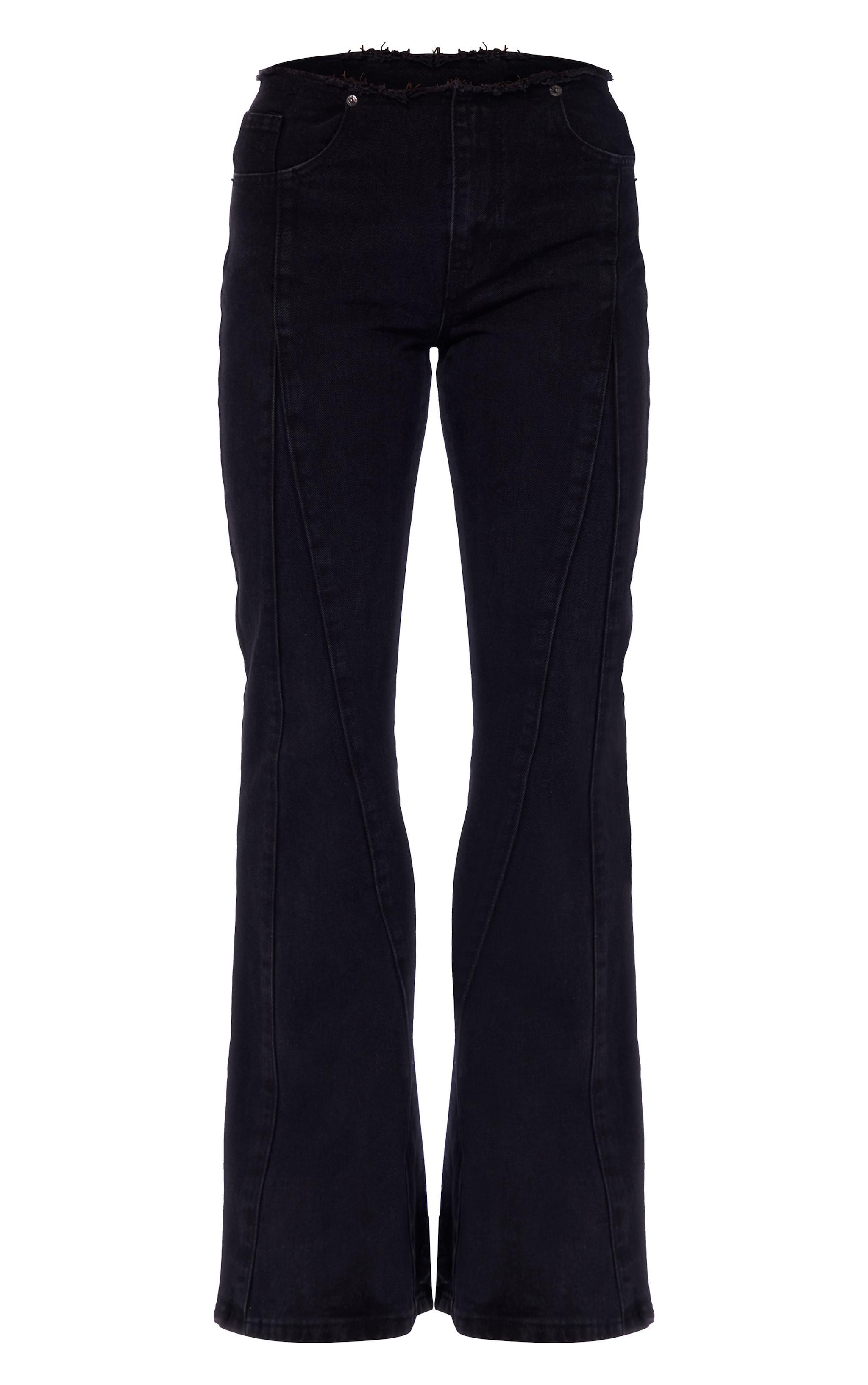 Washed Black Dipped Lace Up Back Flared Denim Jean Product Image