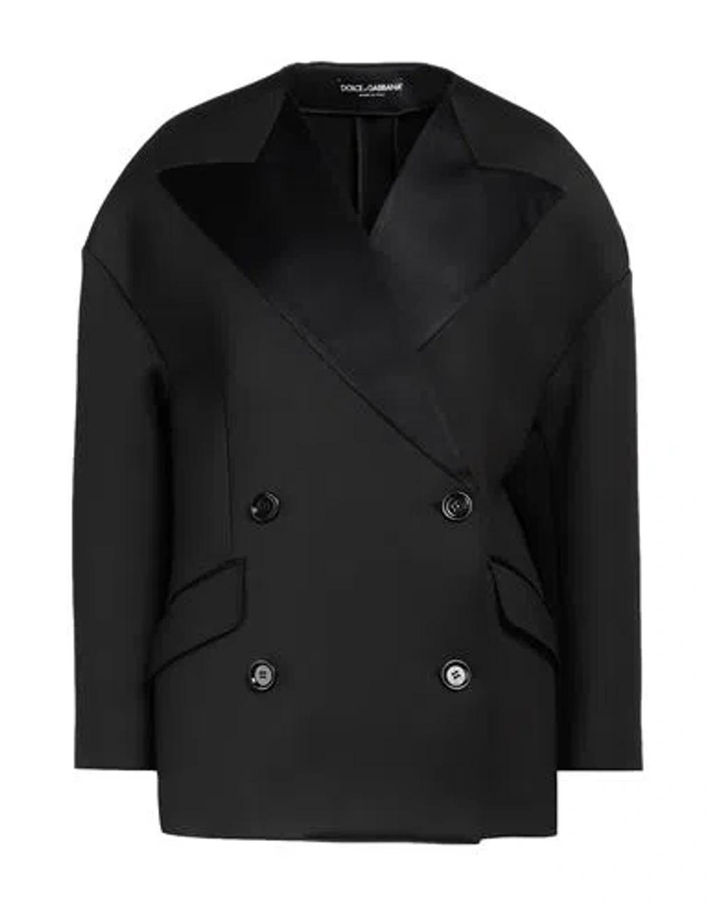 DOLCE & GABBANA Black Polyester Double Breasted Coat Jacket Product Image