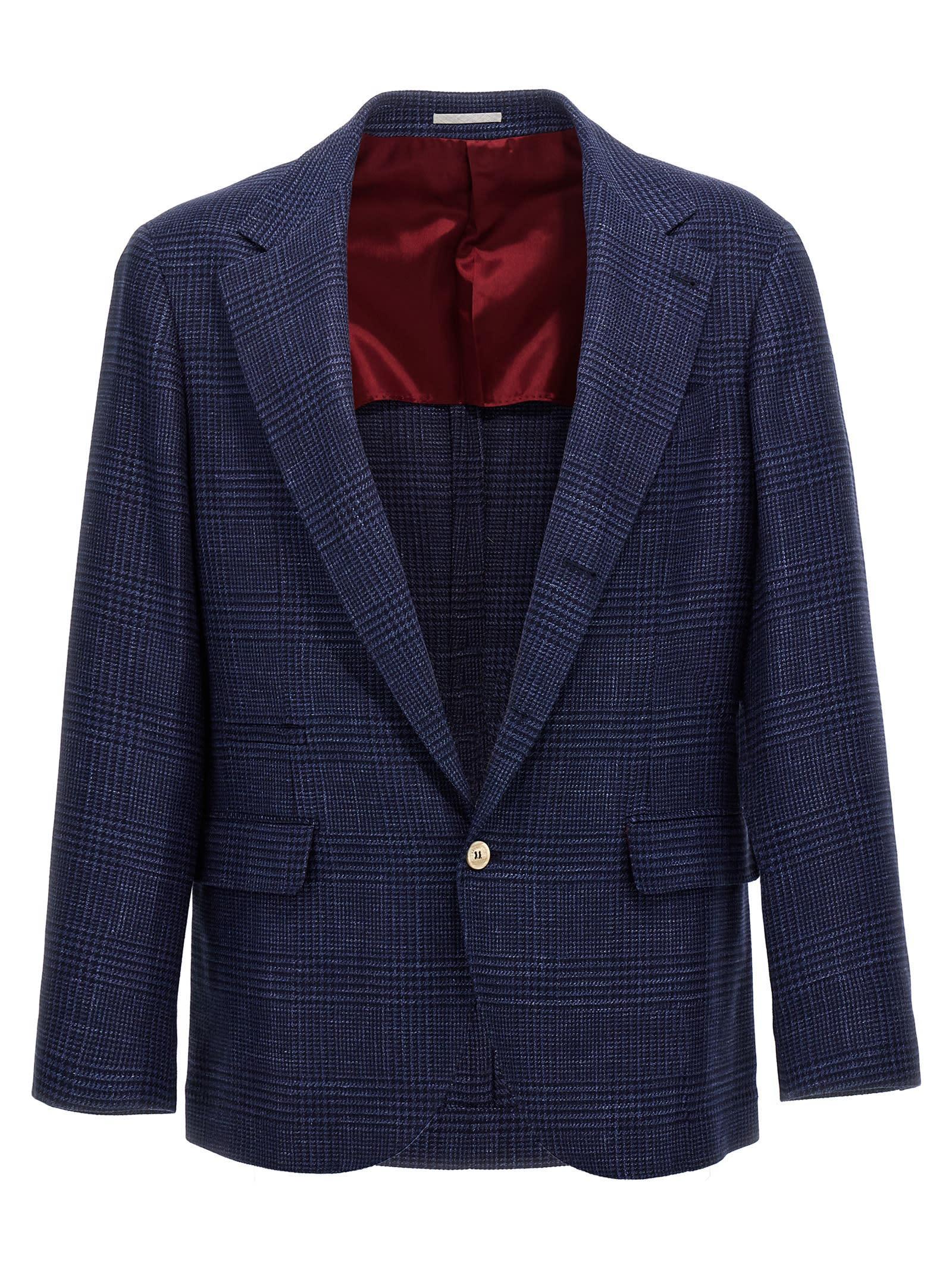 Check Single-breasted Blazer In Blue Product Image