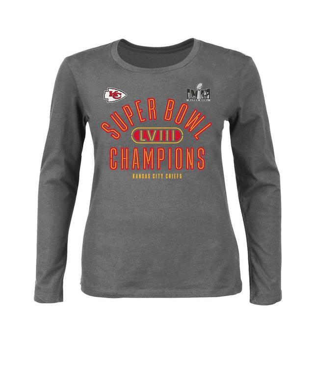 Womens Fanatics Heather Charcoal Kansas City Chiefs Super Bowl Lviii Champions Plus Size Under the Lights Long Sleeve T-shirt Product Image