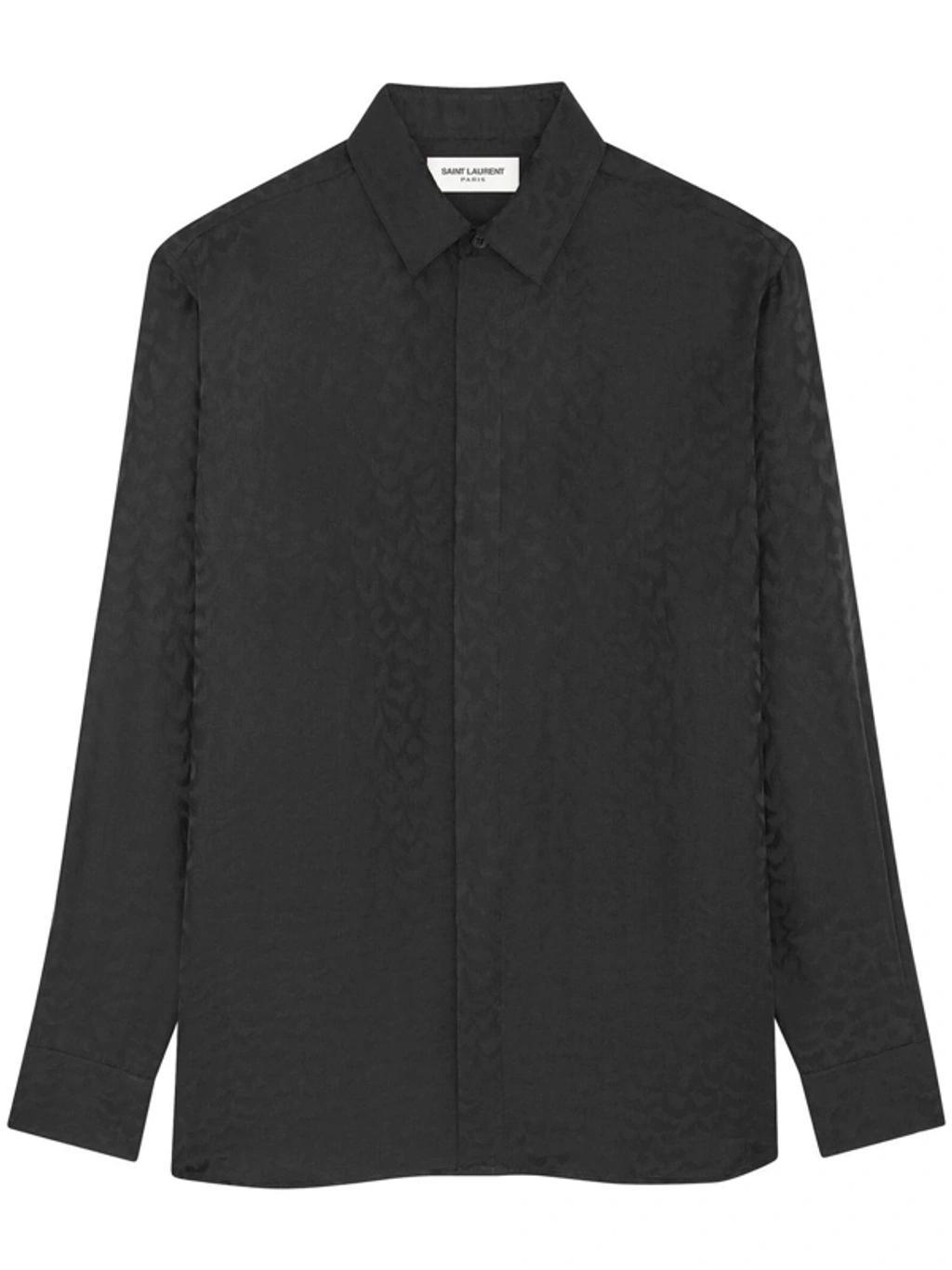 Silk Patterned Jacquard Shirt In Black Product Image