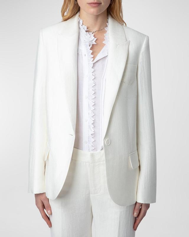 Womens Linen-Blend Crinkled Blazer Product Image