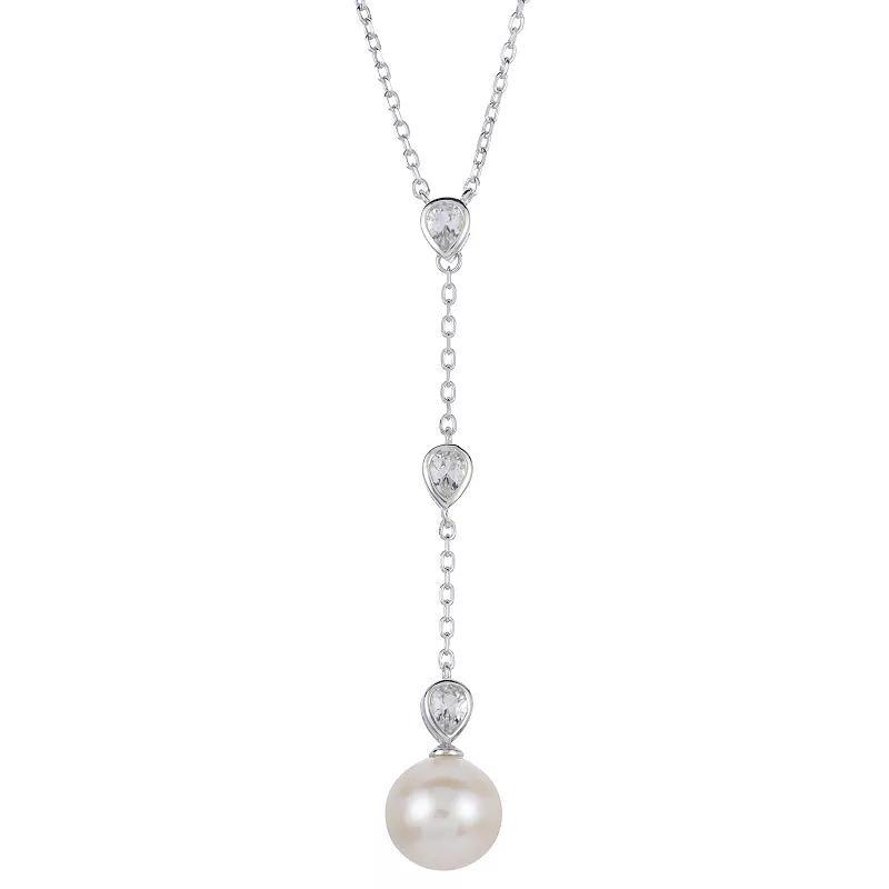 PearLustre by Imperial Sterling Silver Freshwater Cultured Pearl & Lab-Created White Sapphire Y Necklace, Womens Product Image