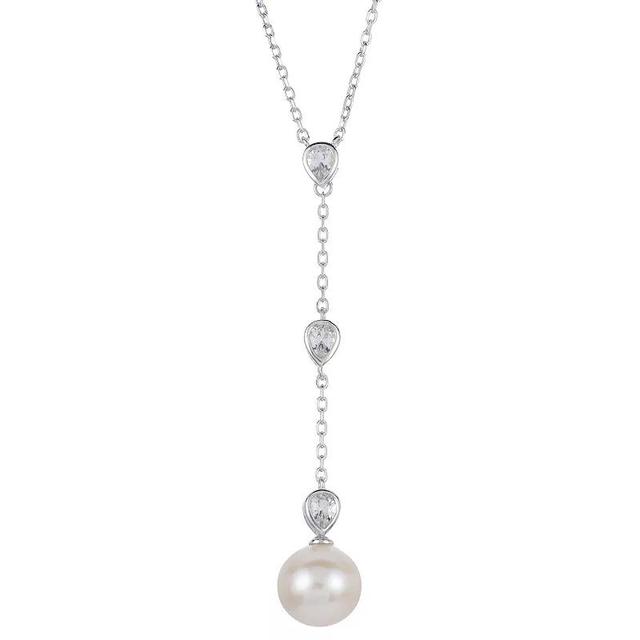 PearLustre by Imperial Sterling Silver Freshwater Cultured Pearl & Lab-Created White Sapphire Y Necklace, Womens Product Image