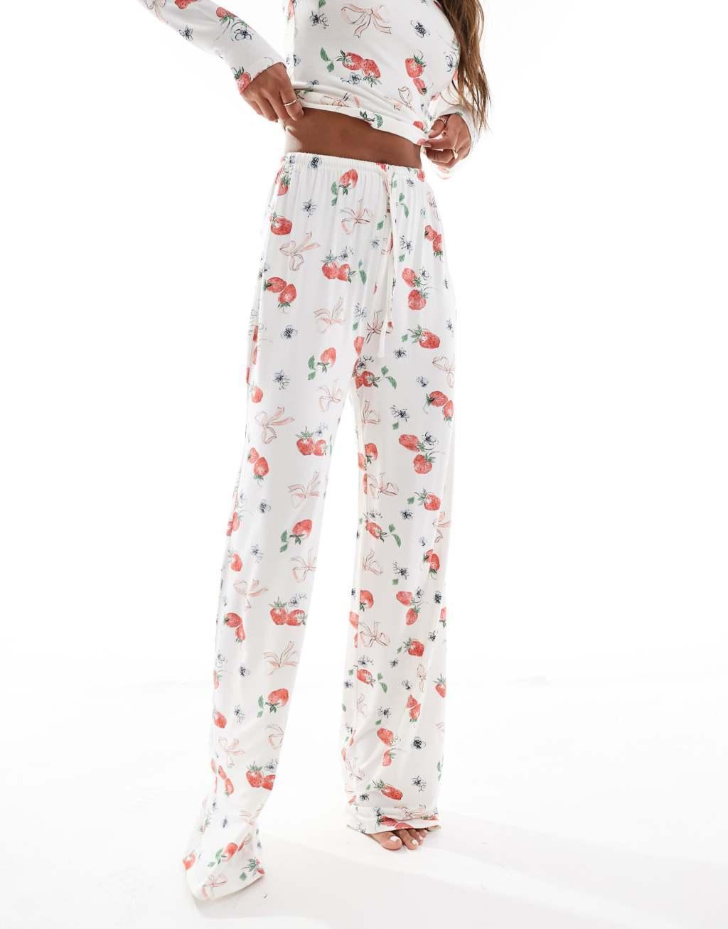 Kaiia mix and match wide leg pj bottoms in strawberry and bow print - part of a set Product Image