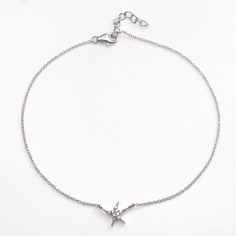 Sophie Miller Sterling Silver Cubic Zirconia Starfish Anklet, Womens White Product Image