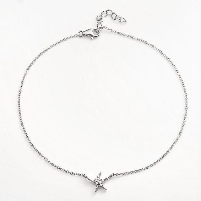 Sophie Miller Sterling Silver Cubic Zirconia Starfish Anklet, Womens White Product Image