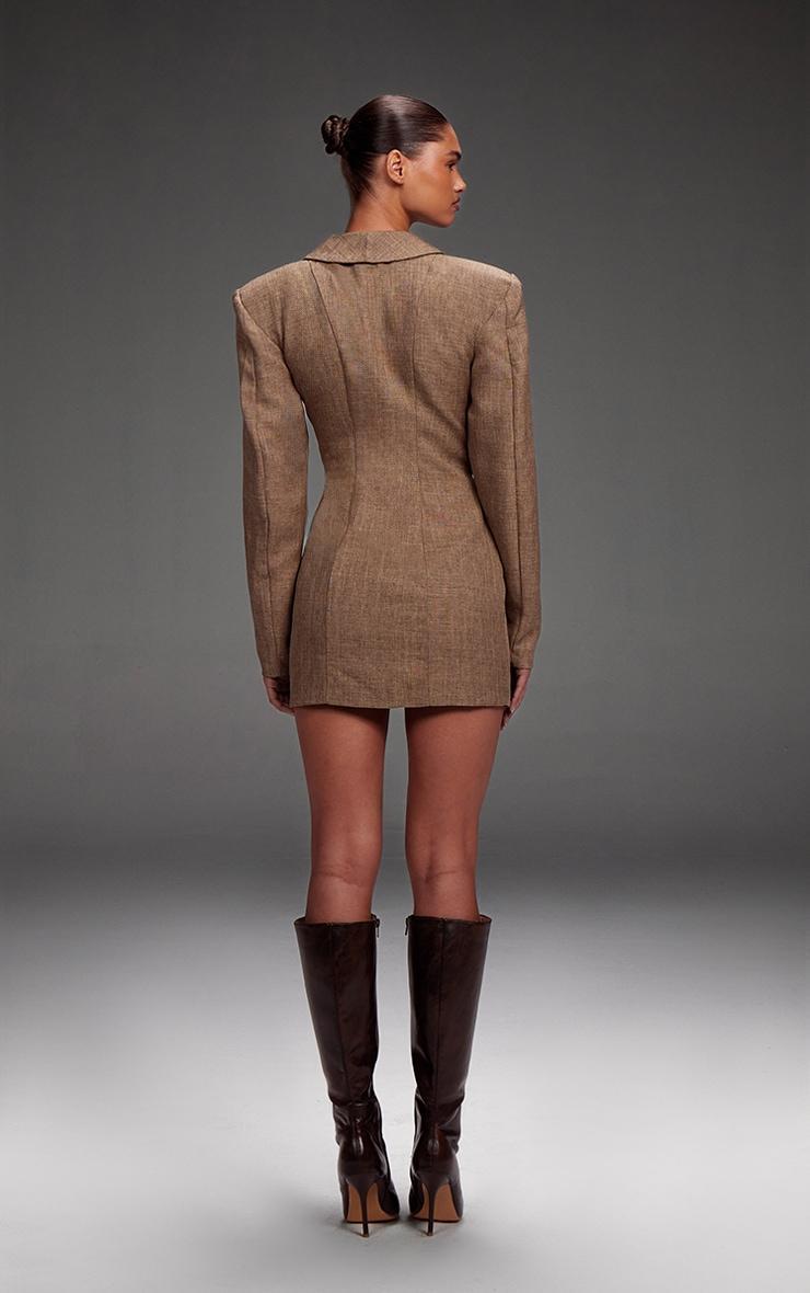 PLT Label Brown Textured Button Plunge Blazer Dress product image