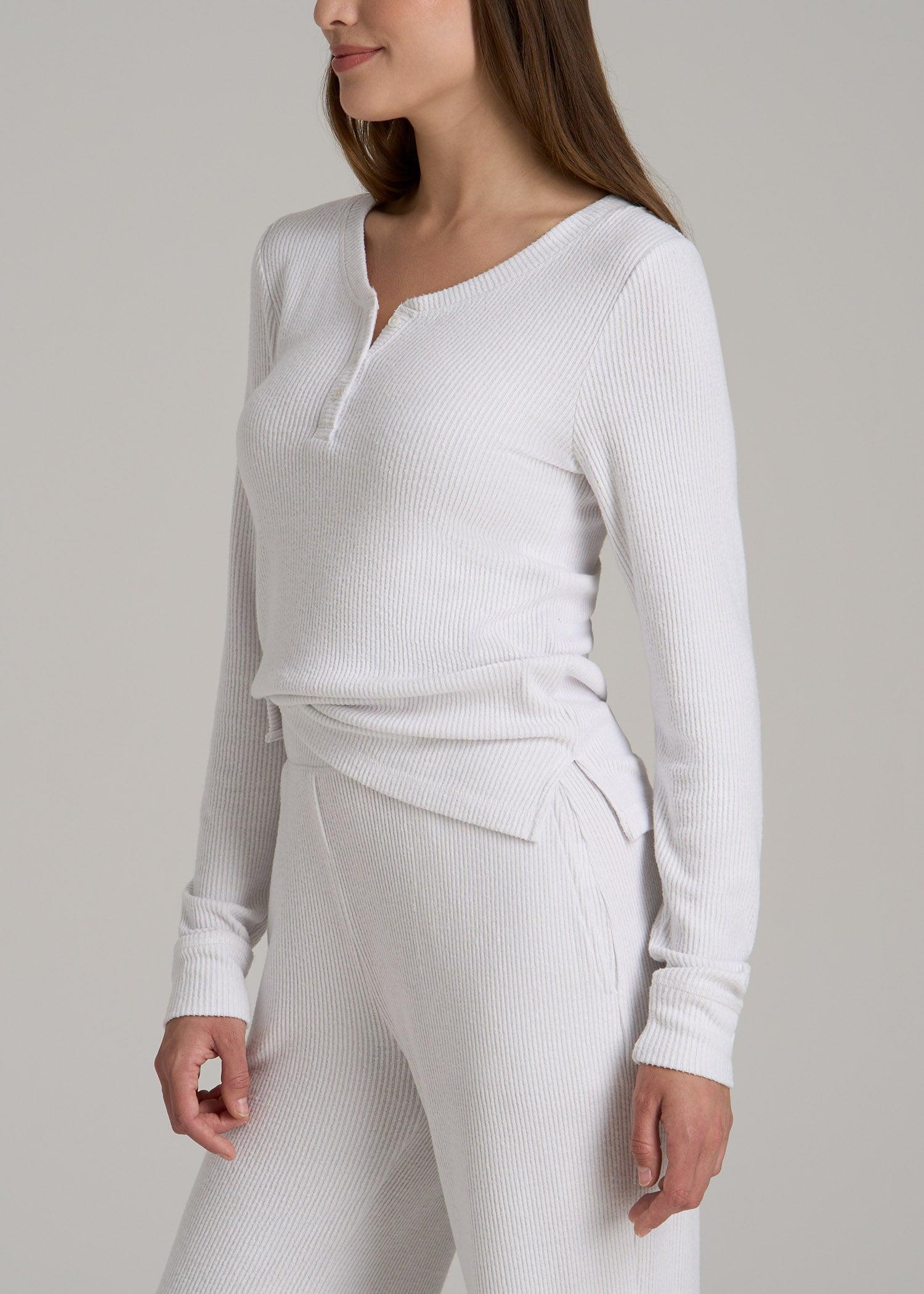 Ribbed Henley Top for Tall Women in Cloud White Product Image