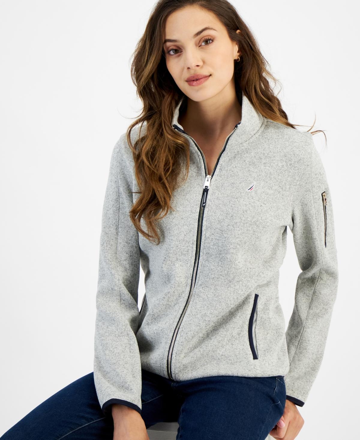 Nautica Jeans Womens Piping-Trim Sweater-Fleece Jacket Product Image