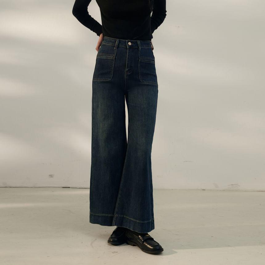 High Waist Washed Flared Jeans Product Image