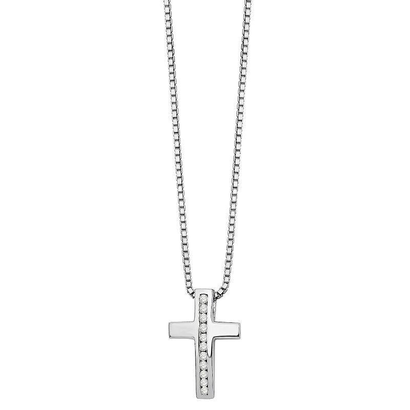 White Ice Sterling Silver Diamond Accent Cross Pendant Necklace, Womens Product Image