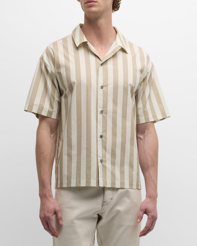 Mens Striped Cotton Camp Shirt Product Image