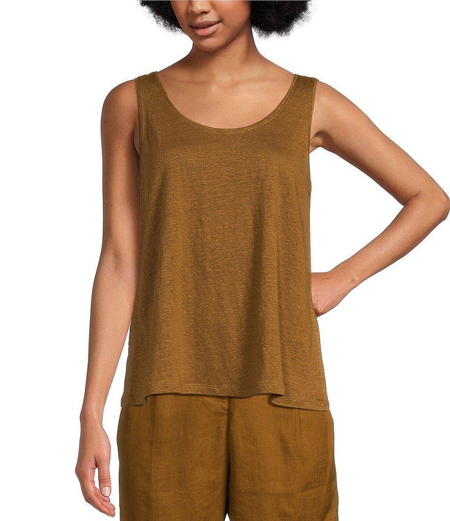 Eileen Fisher Organic Linen Stretch Jersey Knit Scoop Neck Sleeveless Relaxed Fit Tank Product Image