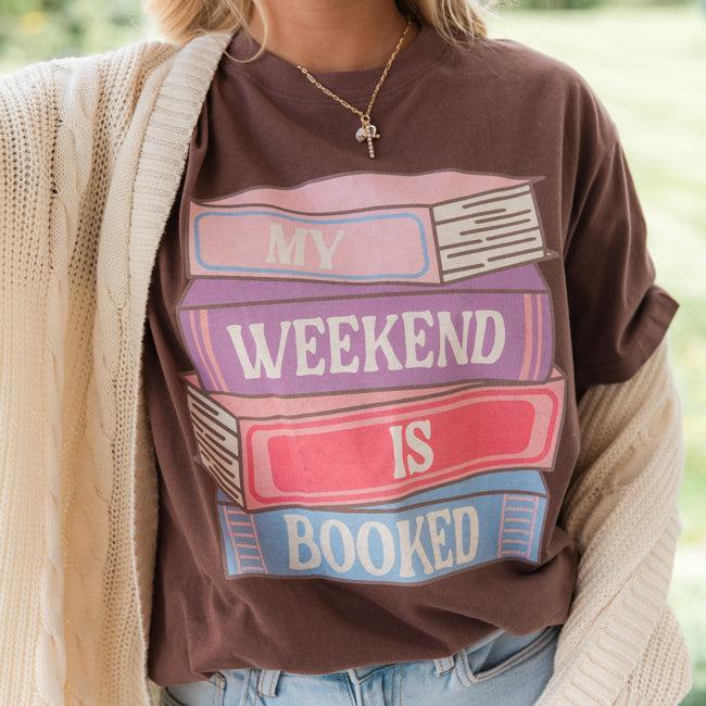 My Weekend Is Booked Mocha Oversized Graphic Tee Product Image