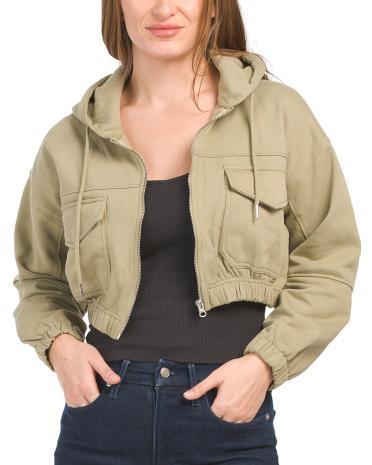 Fleece Zip Up Hoodie Cropped Jacket for Women | Polyester/Cotton Product Image