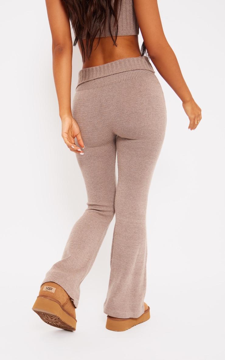 Petite Brown Knitted Fold Over Flared Pants Product Image