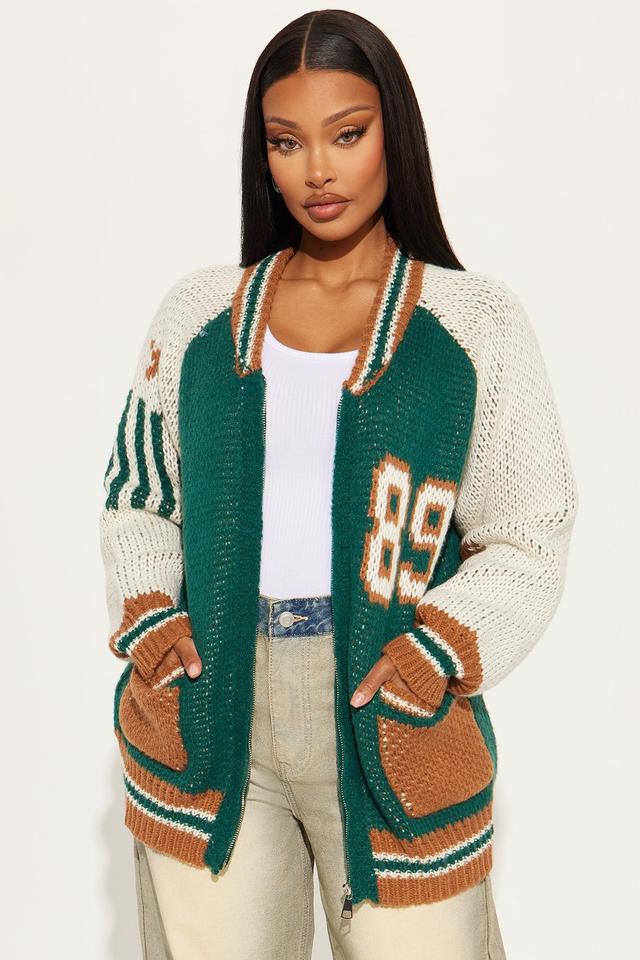 89 Forever Varsity Front Zip Sweater - Hunter Product Image