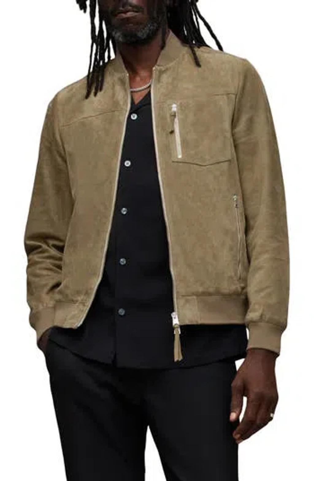 Kairo Zip Up Suede Bomber Jacket In Vetiver Green Product Image