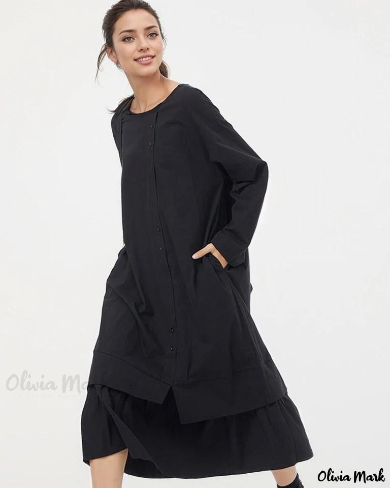 Olivia Mark – Yamamoto Dark Button Patchwork Dress Product Image