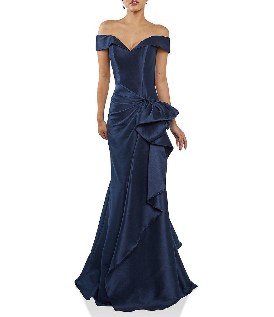 Terani Couture Off-the-Shoulder Ruffle Front Mikado Gown Product Image