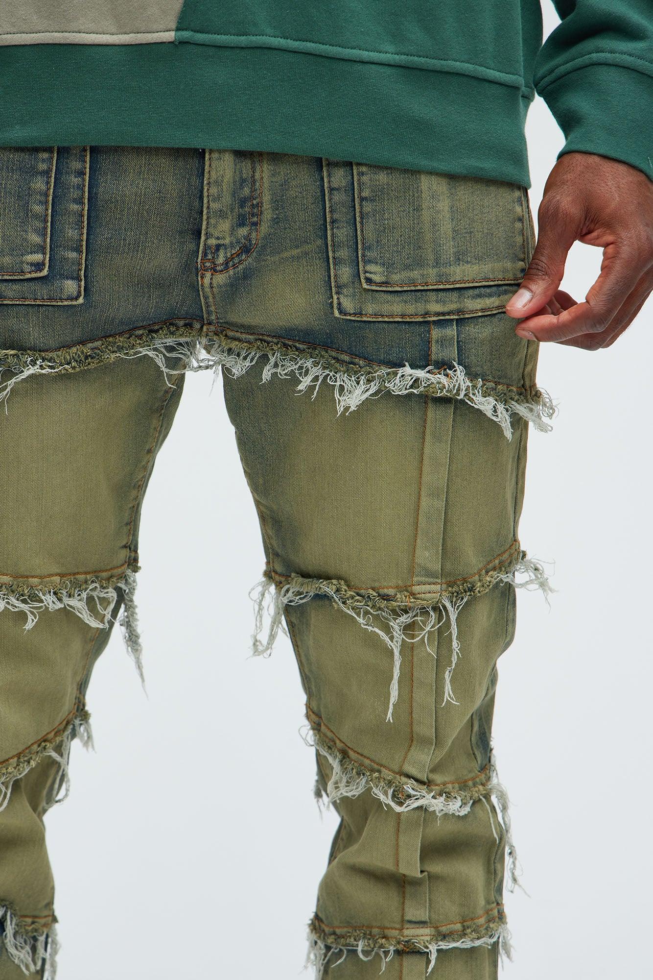 Get Me More Fray Panel Straight Jeans - Vintage Blue Wash Product Image