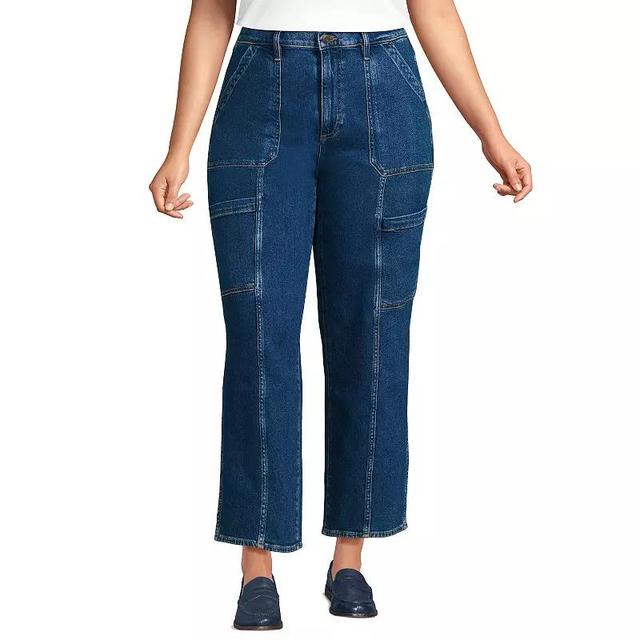 Plus Size Lands End Denim High Rise Utility Cargo Ankle Jeans, Womens Blue Tide Blue Product Image