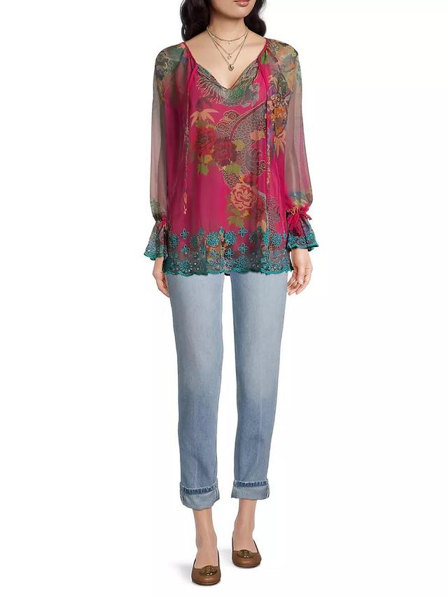 Mazzy Floral Mesh Peasant Blouse Product Image