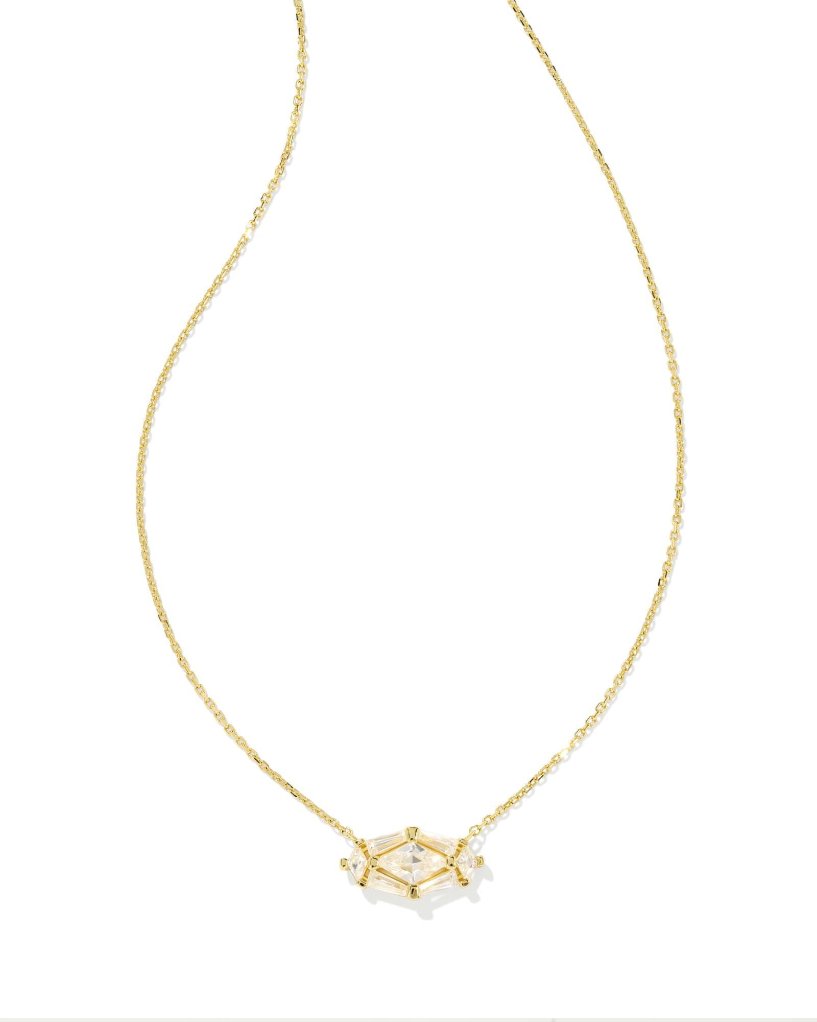 Lindy Rae Elisa Gold Short Pendant Necklace in White Crystal Product Image