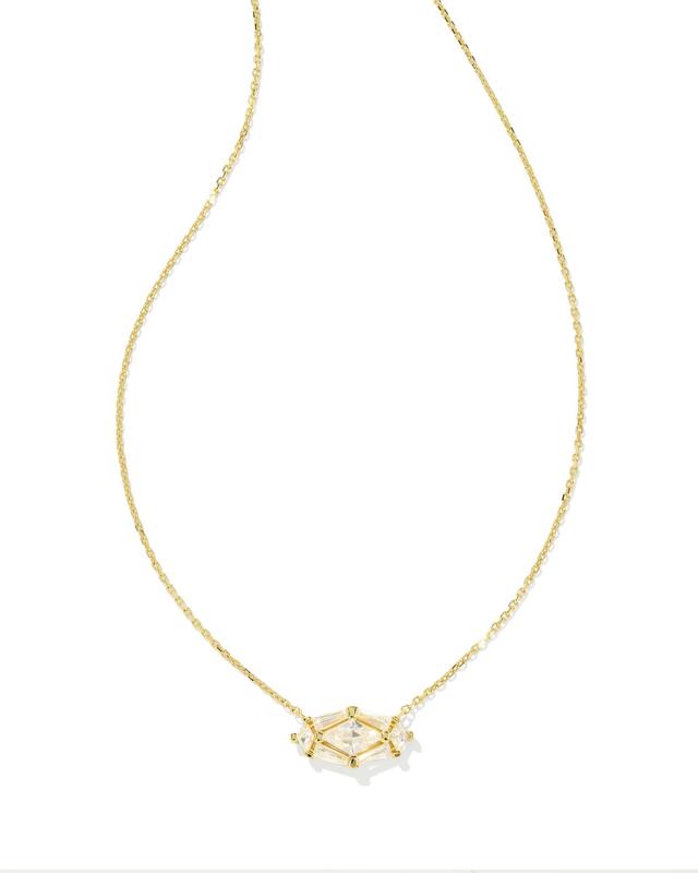 Lindy Rae Elisa Gold Short Pendant Necklace in White Crystal Product Image