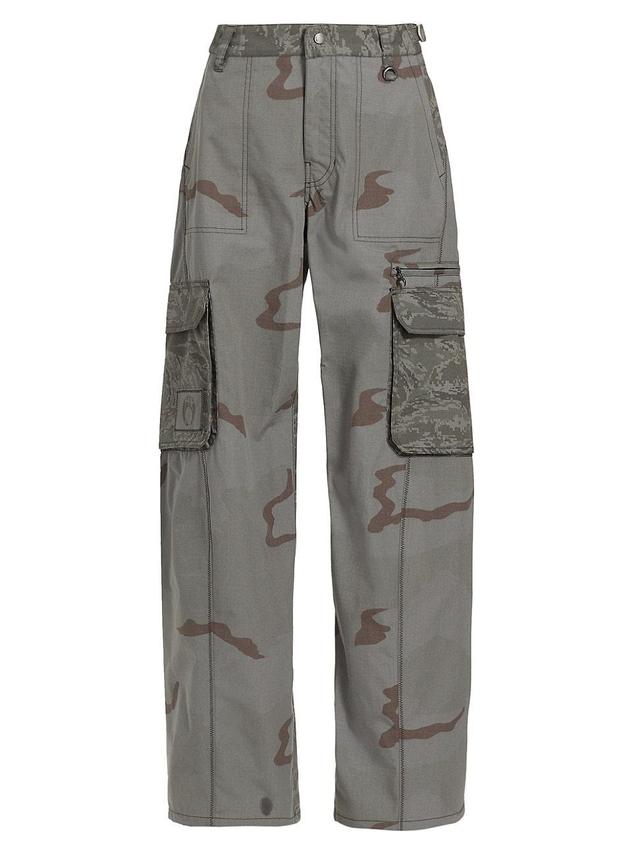 Womens Bi-Camouflage Print Wide-Leg Cargo Pants Product Image