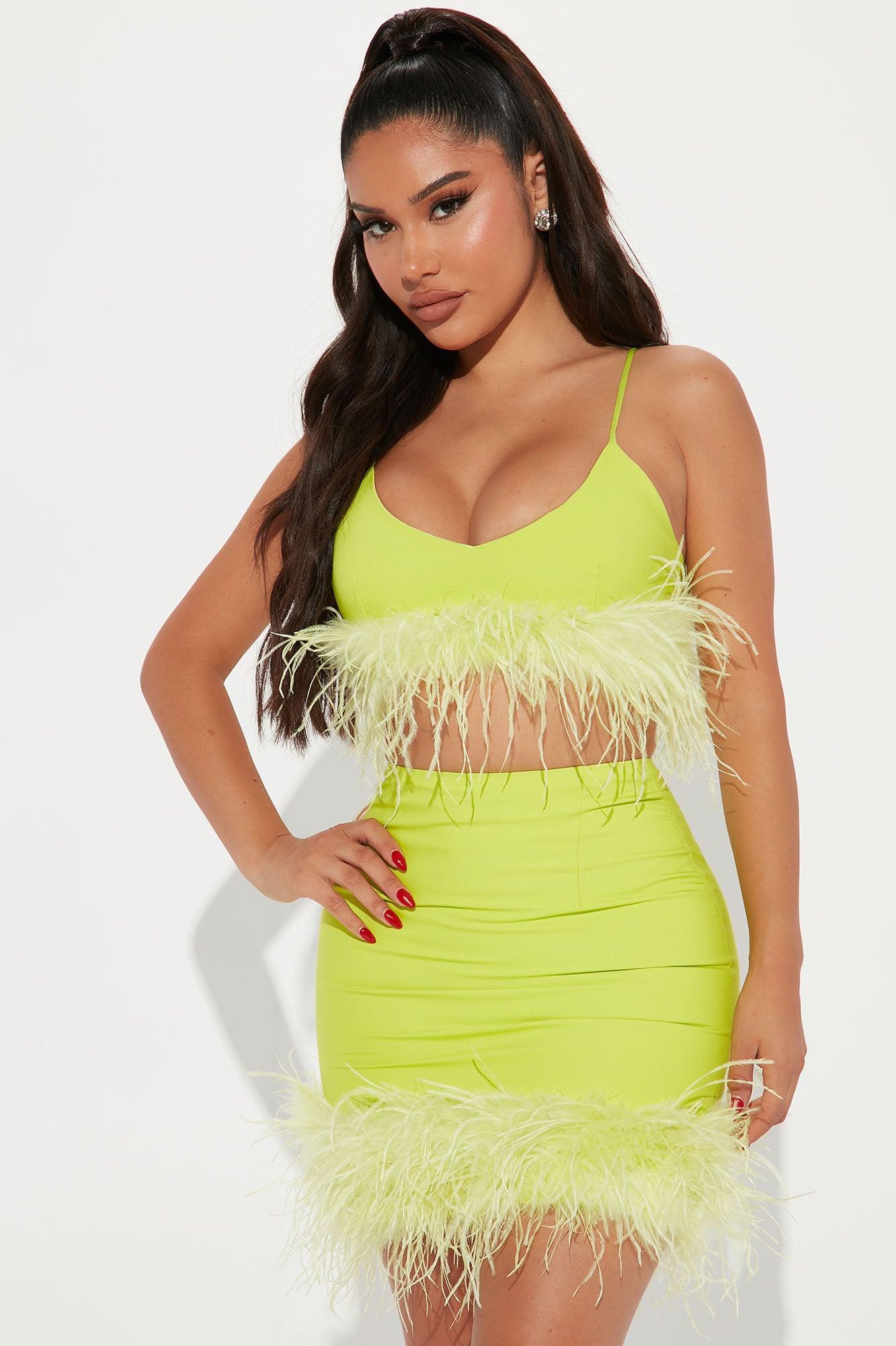 Chic In The City Feather Skirt Set - Lime Product Image