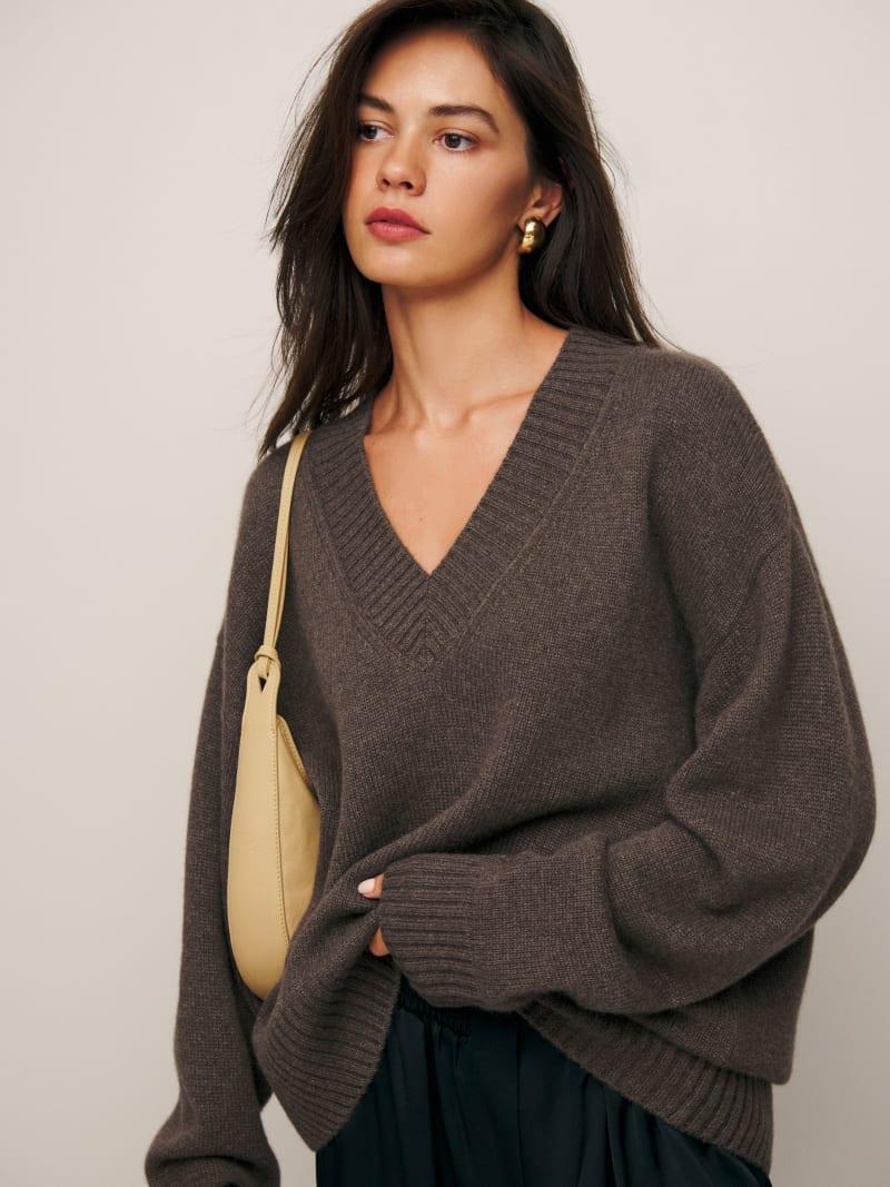 Jadey Cashmere Oversized V-neck Sweater Product Image